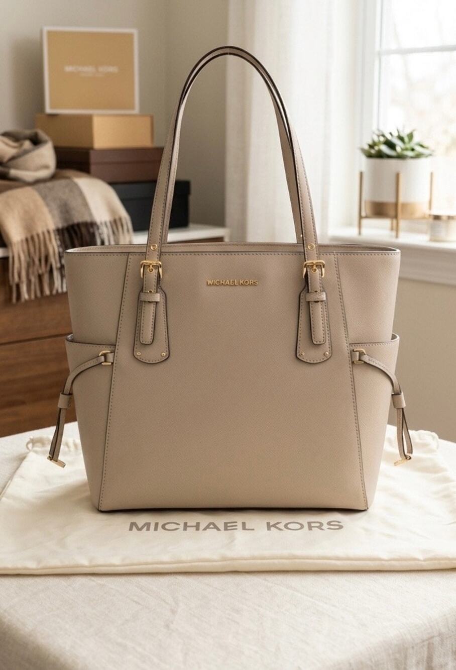 MK Voyager Saffiano Leather Tote | Pearl Gray | Excellent Condition